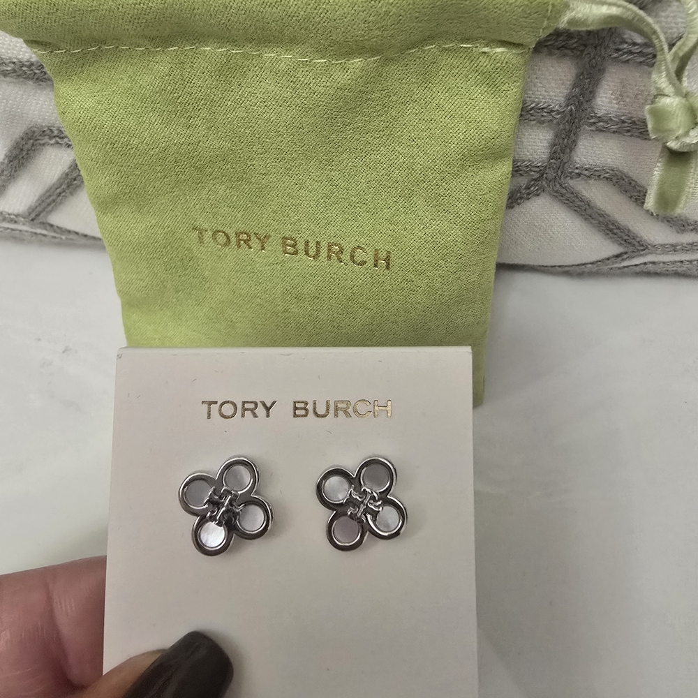 Tory Burch Silver Flower Stud Earrings